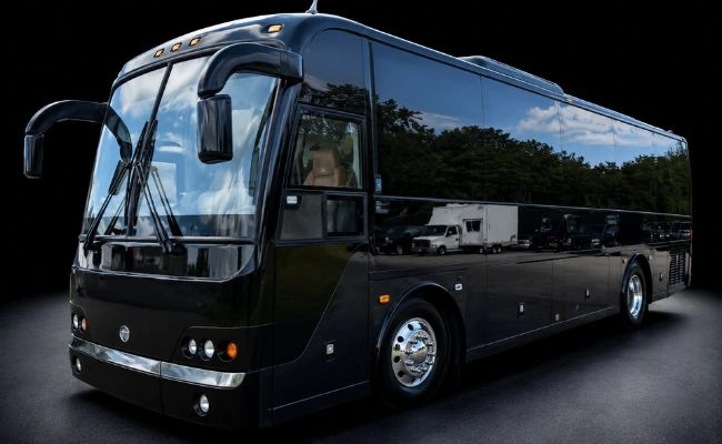 Black luxury motor coach for group travel and charter transportation